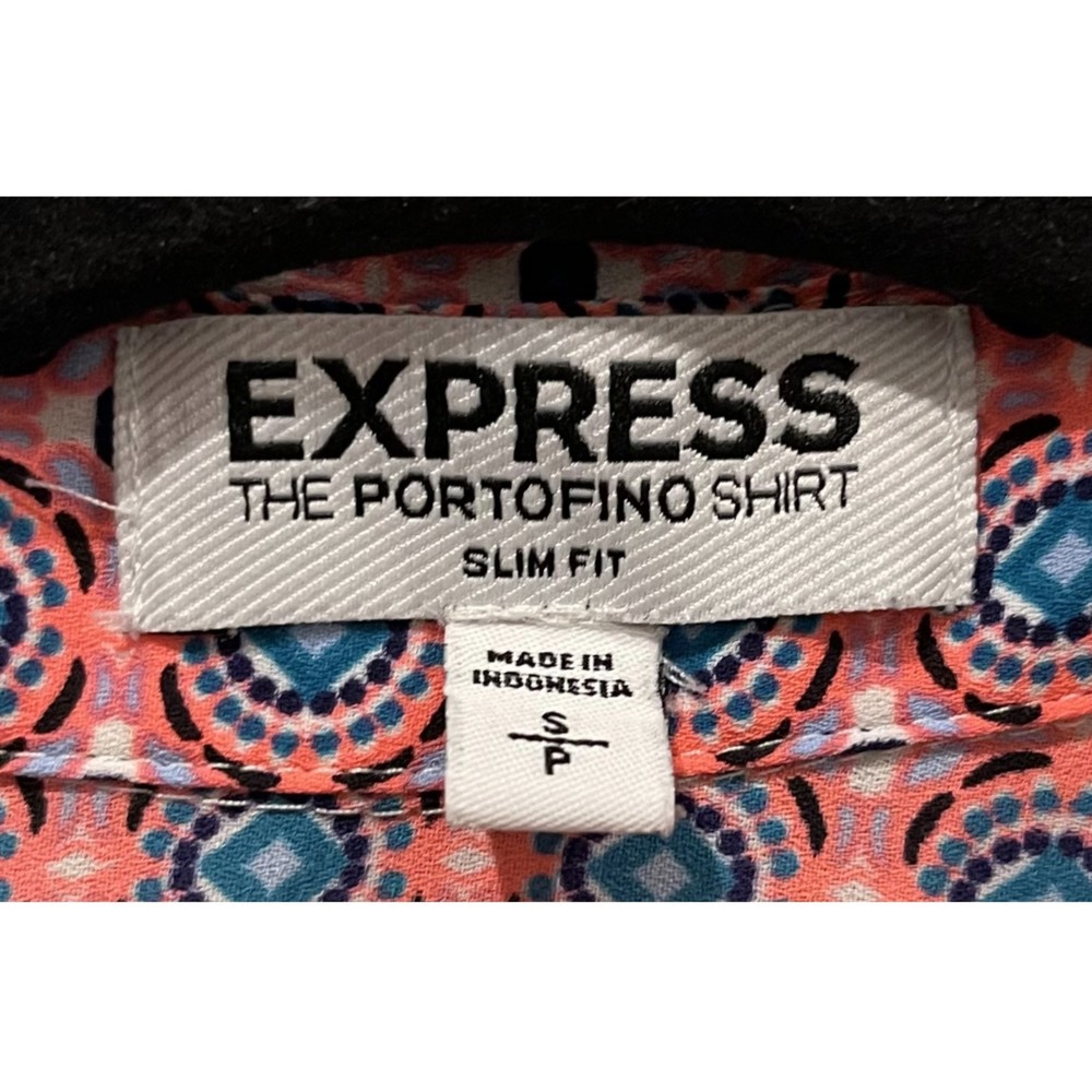 EXPRESS The Portofino Shirt Pink Blue Geometric Multicolor Blouse - Picture 2 of 6